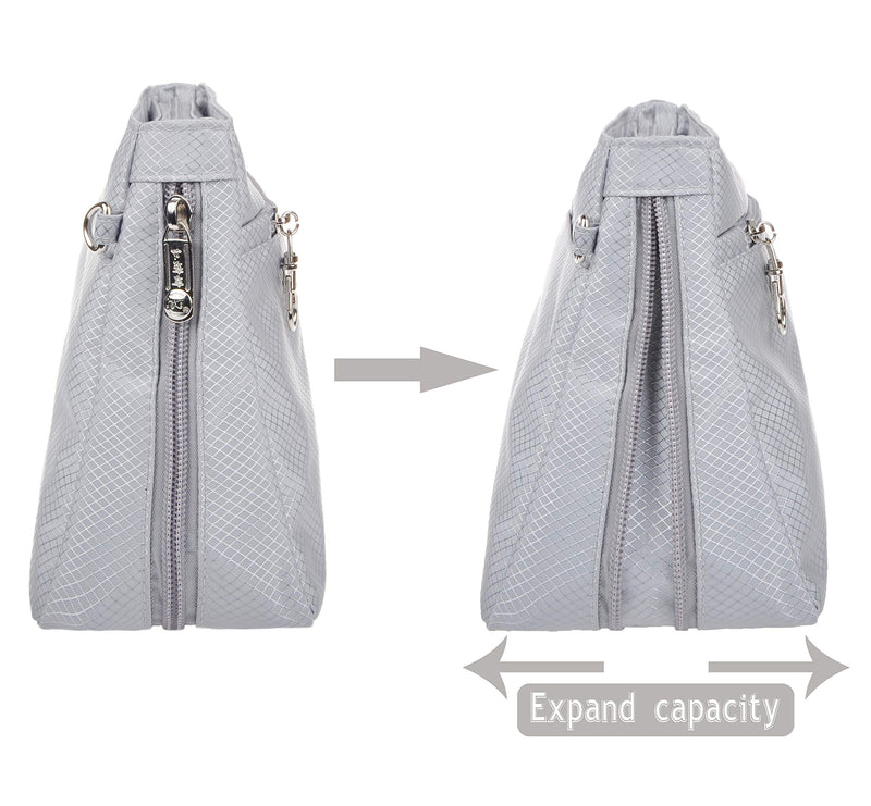[Australia] - Vercord Expandable Nylon Handbag Purse Organizer Insert Liner Shaper Bag in Bag Beige Grey Medium 
