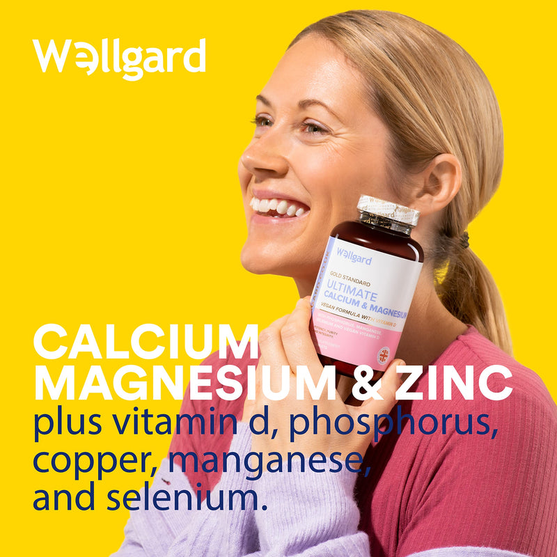 [Australia] - Vegan Calcium Magnesium Zinc and Vitamin D Capsules by Wellgard - Calcium Supplement, Calcium Tablets with Phosphorus, Manganese, Selenium, Copper, Made in UK 