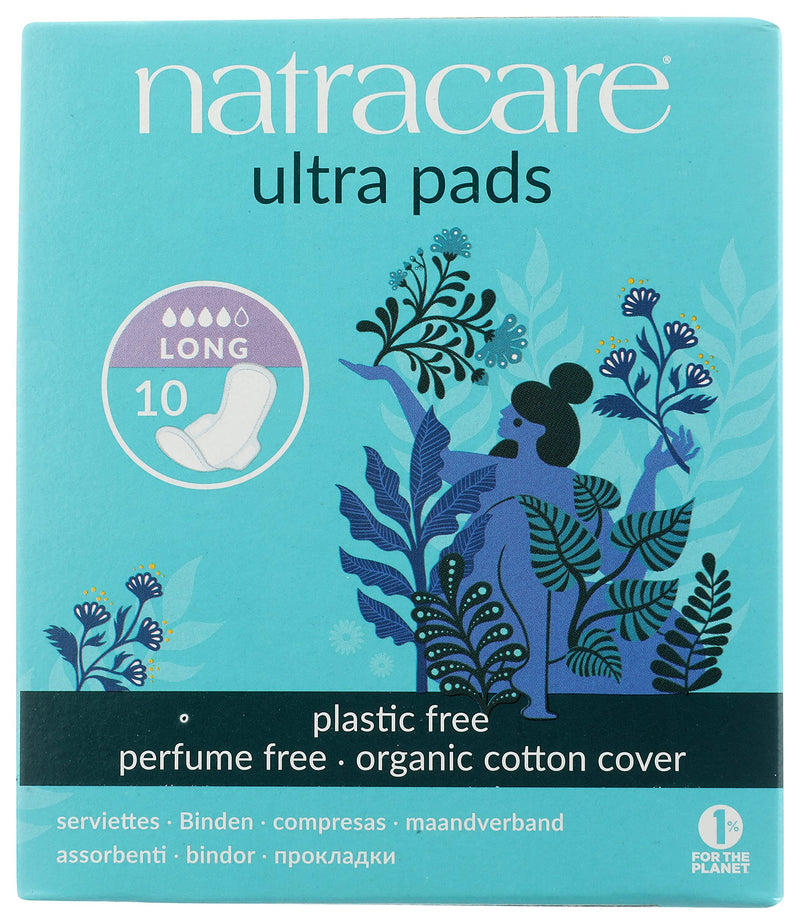 [Australia] - Natracare Slim Fitting Ultra Pads with Wings, Long, Made with Certified Organic Cotton, Ecologically Certified Cellulose Pulp and Plant Starch (1 Pack, 10 Pads Total) 