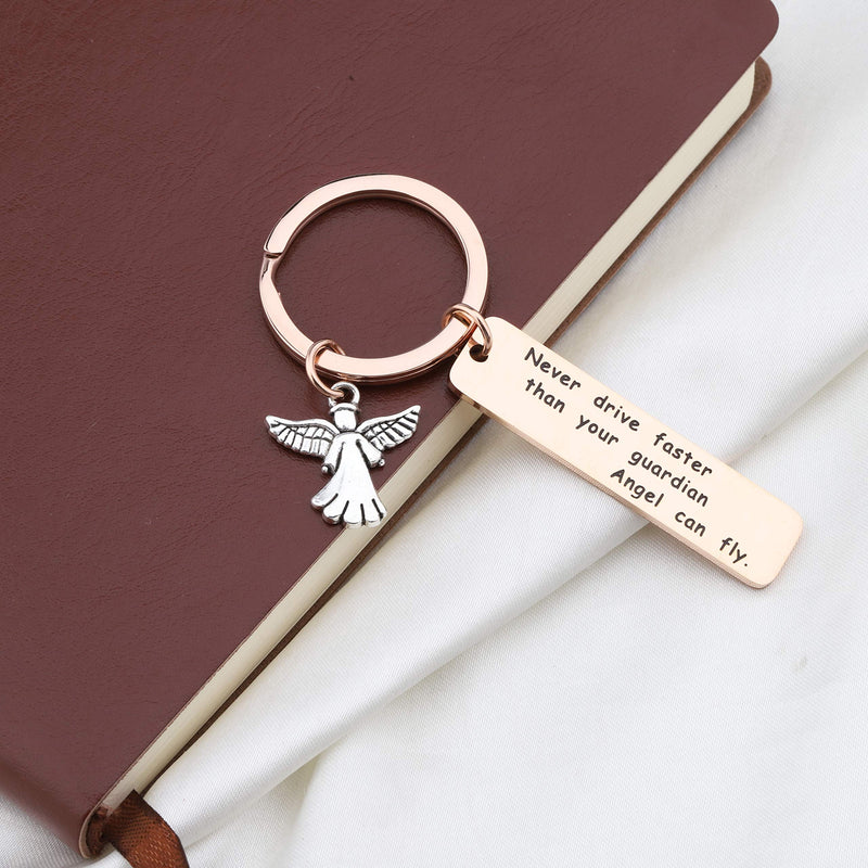 [Australia] - PLITI Never Drive Faster Than Your Guardian Angel Can Fly Keychain Guardian Angel New Driver Driving License Key Chain ECI Never drive RG 