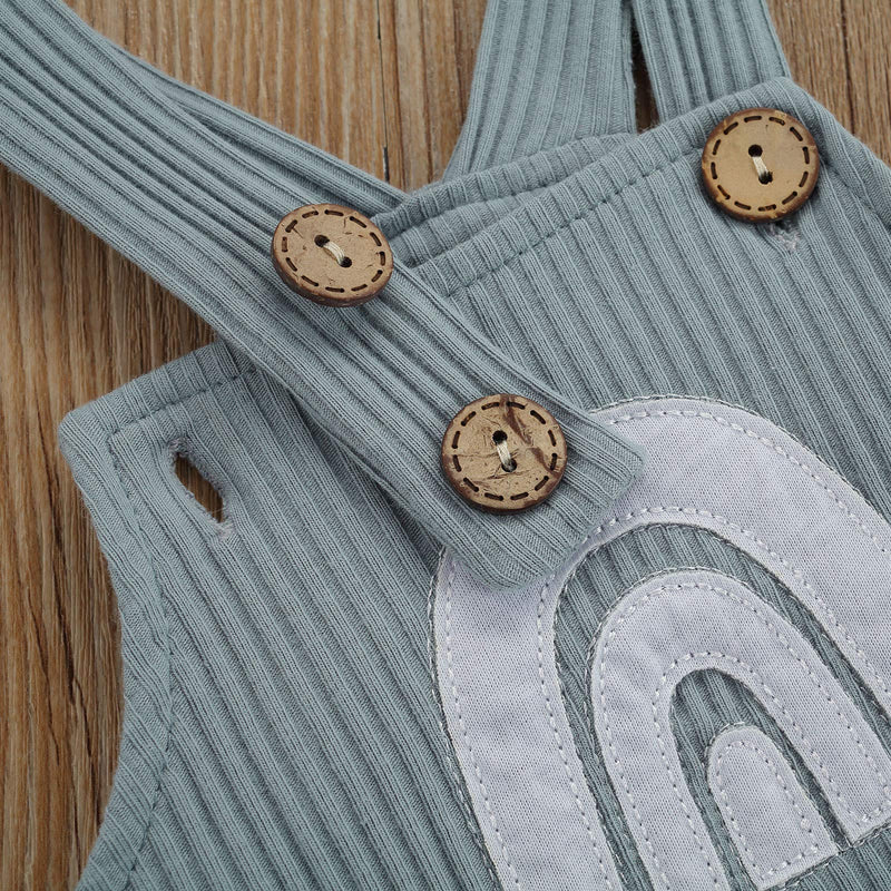 [Australia] - Bagilaanoe Summer Outfit Newborn Baby Boy Girl Sleeveless Button Ribbed Romper Solid Plain One Piece Jumpsuits Blue Grey 0-3 Months 