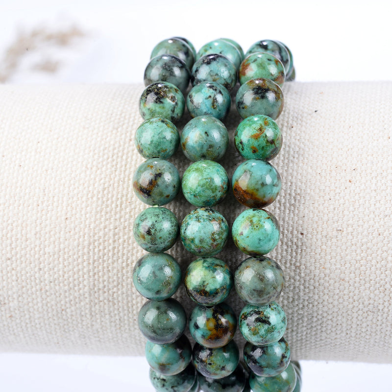 [Australia] - Cherry Tree Collection Natural Semi-Precious Gemstone Beaded Stretch Bracelet 8mm Round Beads 7" African Turquoise 