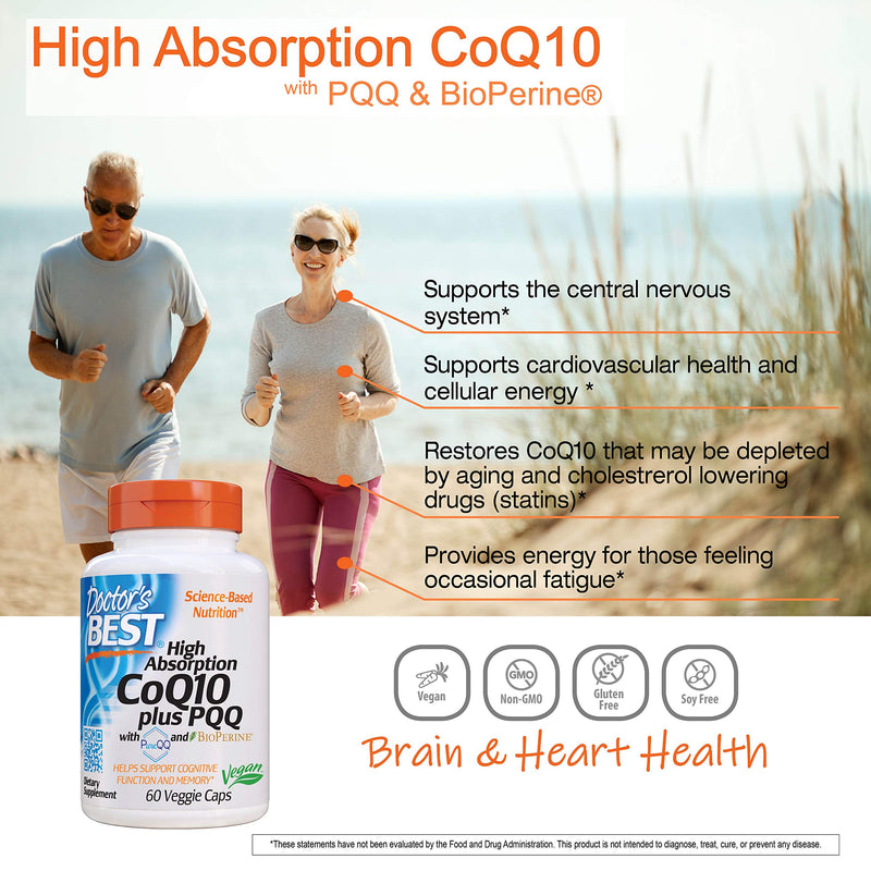[Australia] - Doctor's Best High Absorption CoQ10 Plus PQQ, Gluten Free, Naturally Fermented, Vegan, Heart Health & Energy Production, 60 Veggie Caps 