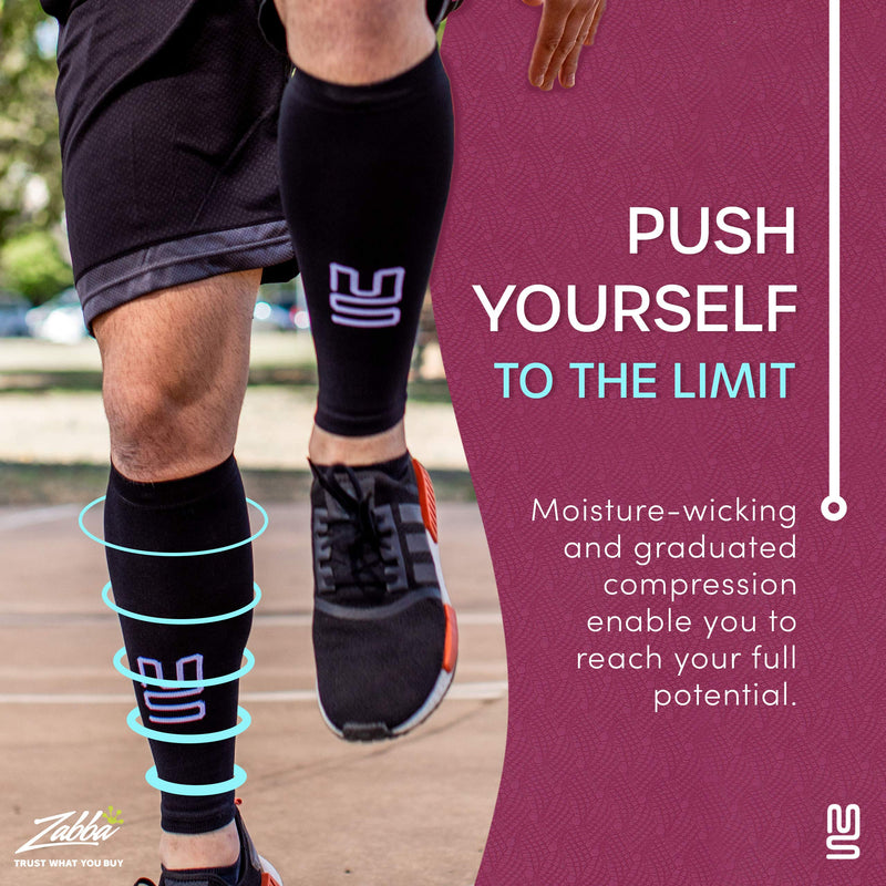 [Australia] - Modetro Sports Calf Support - Large, Calf Compression Sleeve 1 Pack for Men and Women - Leg Sleeves for Sports, Running, Flights, and Shin Splints - Black L ( 1 Pair ) 