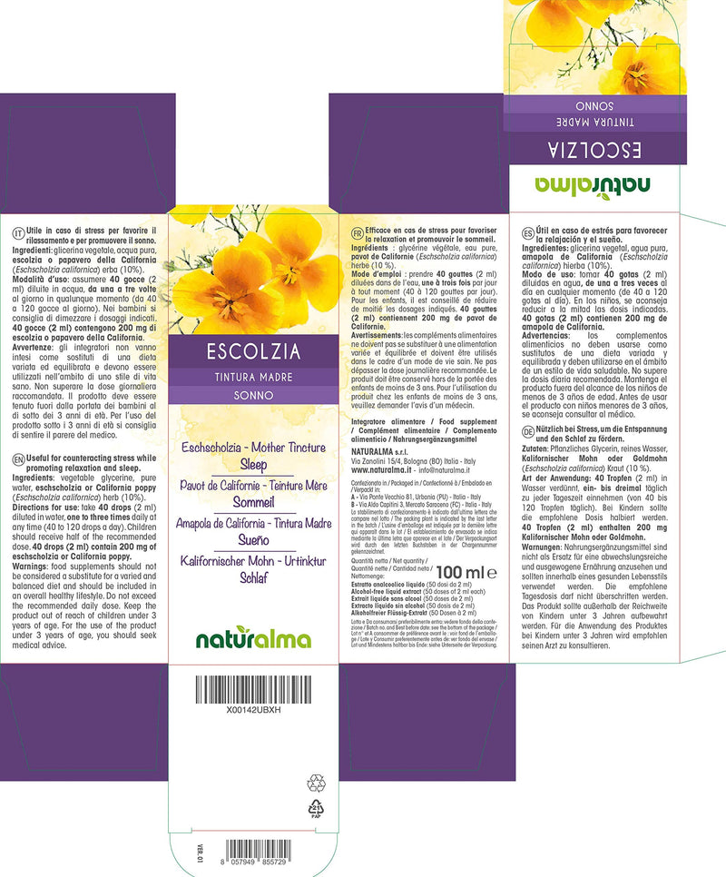 [Australia] - Eschscholzia (Eschscholzia californica) herb Alcohol-Free Mother Tincture Naturalma | Liquid Extract Drops 100 ml | Food Supplement | Vegan 100 ml (Pack of 1) 