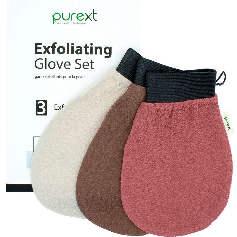 [Australia] - PureXT 3 Exfoliating Gloves - Kessa Hammam Body Scrubber - Fake Tan Remover Exfoliator Mitts (Mixed) 
