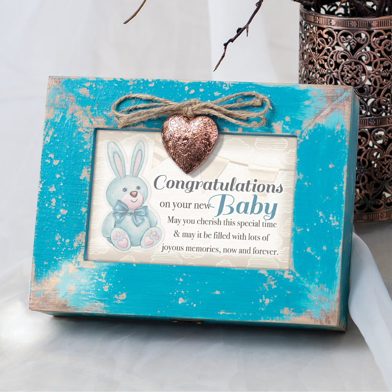 [Australia] - Cottage Garden Congratulations On Your Baby Teal Distressed Locket Music Box Plays You are My Sunshine 