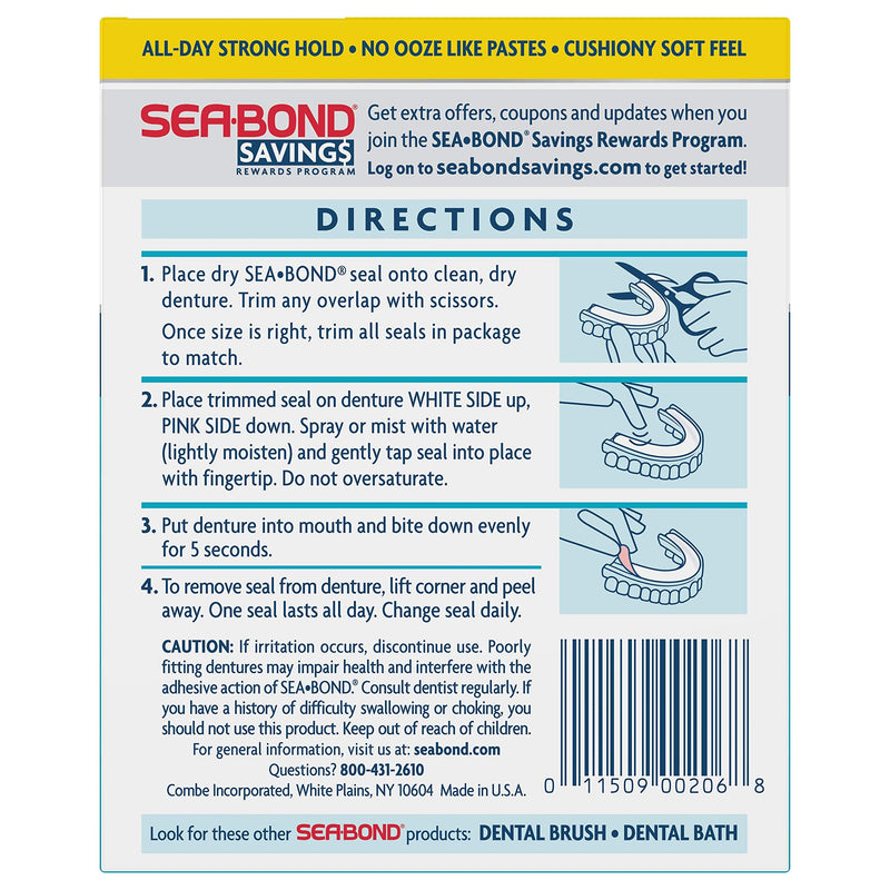 [Australia] - Sea Bond Secure Denture Adhesive Seals Lowers Original, Zinc Free, All Day Hold, Mess Free, 30 Count 