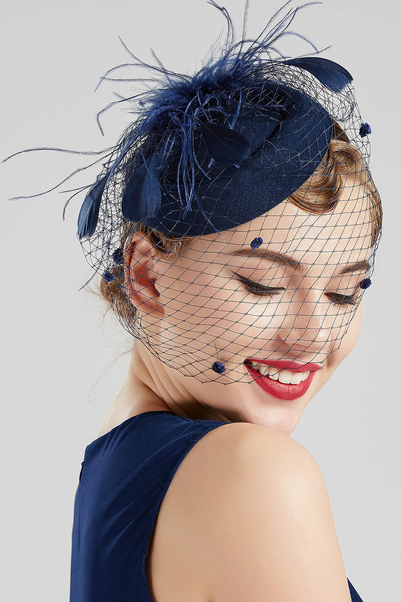 [Australia] - BABEYOND Tea Party Fascinator Hat Pillbox Hat Fascinator Veil Derby Hat Headband Navy 