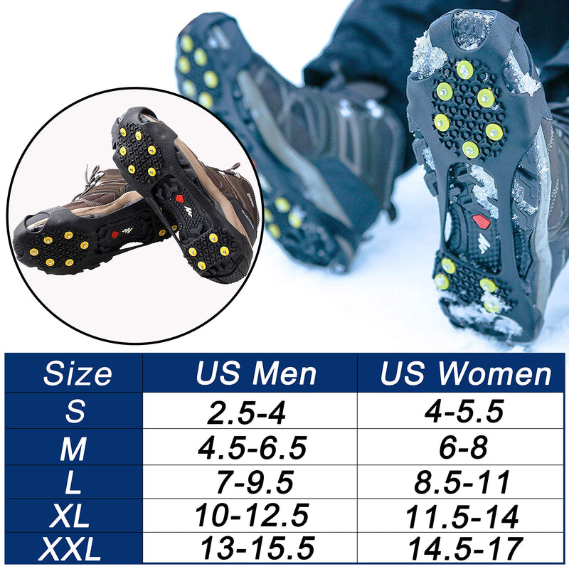 [Australia] - FUSIGO Ice Snow Traction Cleats, 10-Studs Walk Traction Cleats Crampons for Shoes and Boots Slip-on Stretch Footwear for Men Women Walking on Snow and Ice Large(7-9.5 men/8.5-11 women) 