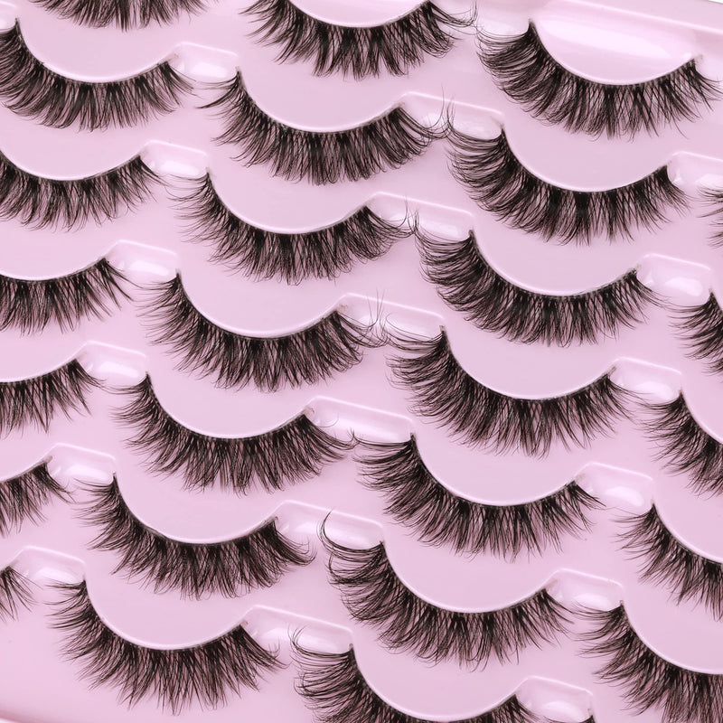 [Australia] - Newcally Eyelashes Natural Strip Cat Eye Lashes False Wispy Clear Lash Band 3D Fake Eyelashes Fluffy Volume Short Faux Mink Eyelashes 14 Pairs B- Cat Eye Clear Band 