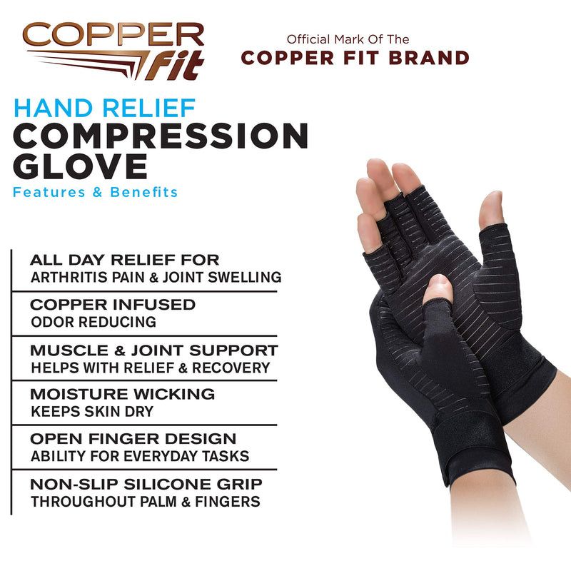 [Australia] - Copper Fit Unisex Hand Relief Compression Gloves Small/Medium (Pack of 1) Black 