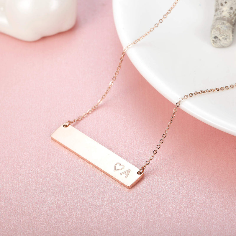 [Australia] - Finrezio Rose Gold Plated Stainless Steel Initial Heart Bar Necklace Alphabet Pendant Necklace for Women Mother, 16"+2" A 