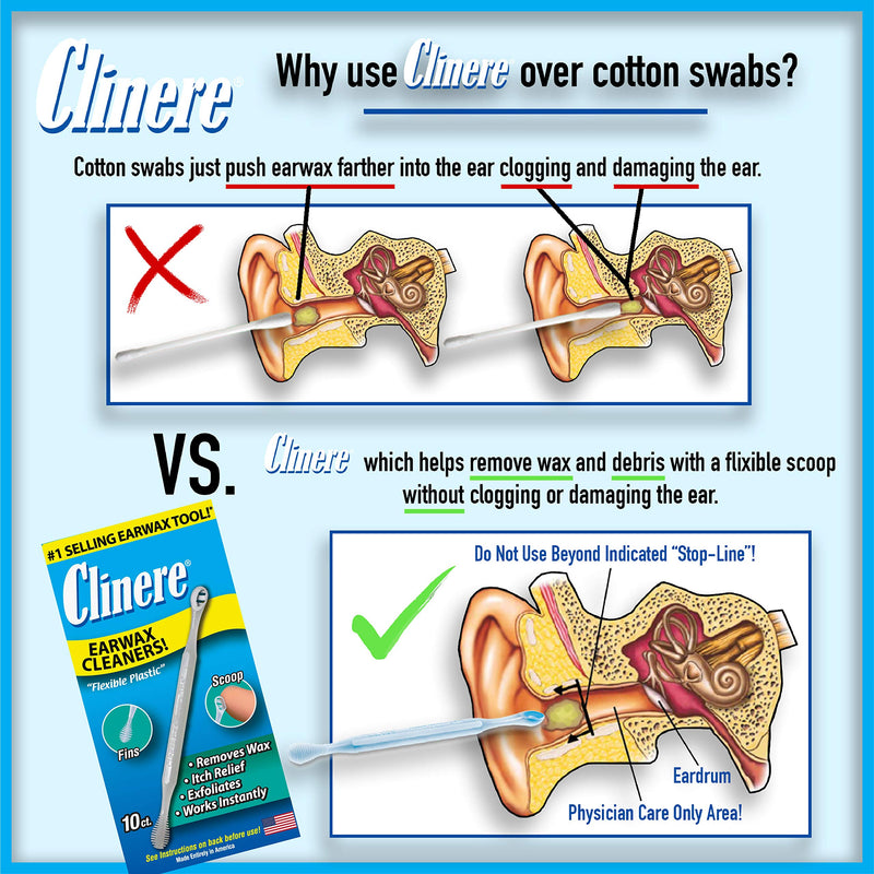 [Australia] - Clinere® Ear Cleaners, 10 Count Earwax Remover Tool Safely and Gently Cleaning Ear Canal at Home, Ear Wax Cleaner Tool, Itch Relief, Ear Wax Buildup, Works Instantly, Exfolimates, Earwax Cleaners. 10 Count (Pack of 1) 