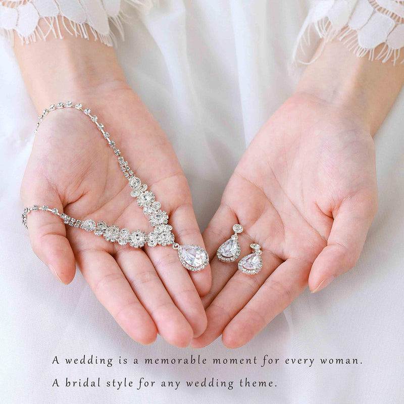 [Australia] - Unicra Bride Silver Bridal Necklace Earrings Set Crystal Bridal Wedding Jewelry Set Rhinestone Choker Necklace for Women and Girls (3 piece set - 2 earrings and 1 necklace)(Silver-3) 