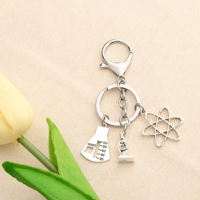 [Australia] - FUSTMW Science Symbol Keychain Atom Microscope Key Chain Biology Chemistry Teacher Gift Keyring Science Lovers Gift silver 