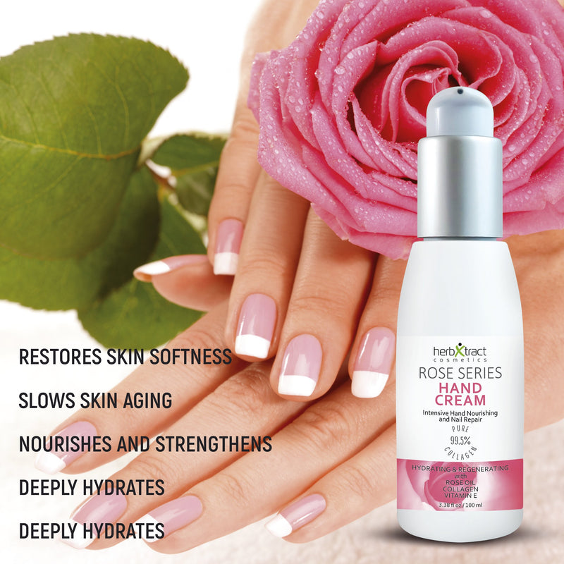 [Australia] - Hand Cream with Collagen, Essential Rose Oil, Keratin and Vitamin E - Anti-aging Lotion for Dry Aging Hands. For Silky Smooth Hands Skin Moisturizer by HerbXtract, 3.4 Fluid Ounces 