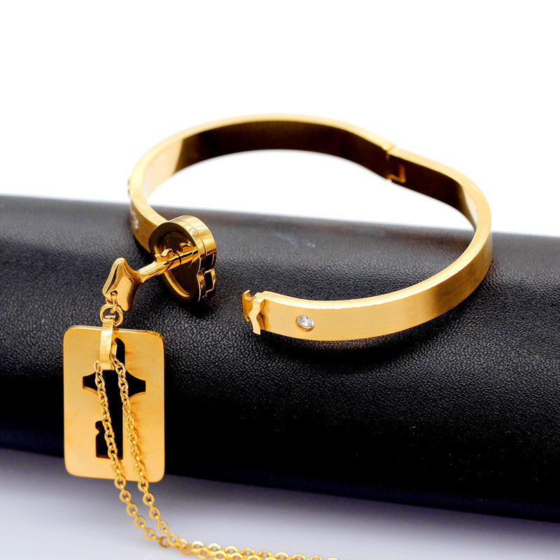 [Australia] - Uloveido Rose Gold Plated Titanium Matching Puzzle Couple Heart Lock Bracelet and Key Pendant Necklace for Men and Women 