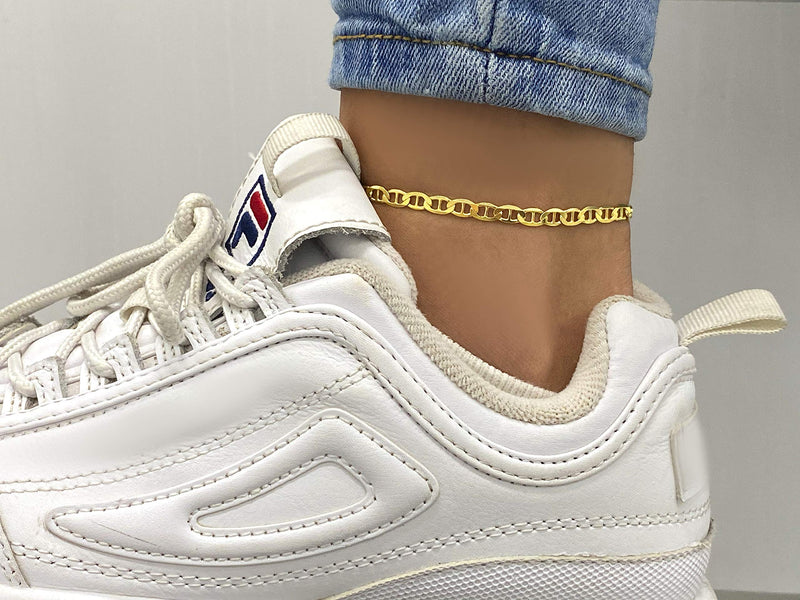 [Australia] - 925 Sterling Silver 4.5mm Mariner Chain Link Anklet - Available in Silver or Yellow 11.0 Inches 
