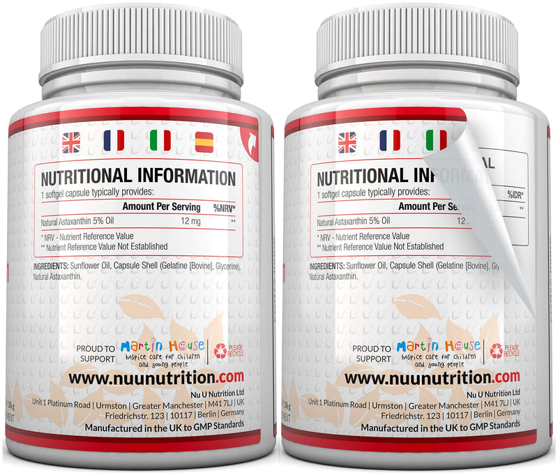 [Australia] - Astaxanthin 5% Oil 12mg | 180 Softgels (6 Month Supply) | Astaxanthin from Nu U Nutrition 
