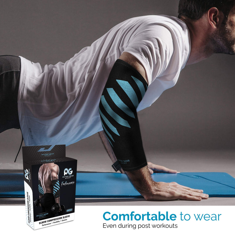 [Australia] - Elbow Compression Sleeve for Men & Women - Elbow Brace for Tendonitis and Tennis Elbow Relief, Golf Elbow, Joint Pains, Bowling, Weightlifting in Premium Breathable Fabric (1 Piece BLUE X-Large) Blue/Black (SINGLE) XL | 12.5"-13.5" Circumference 