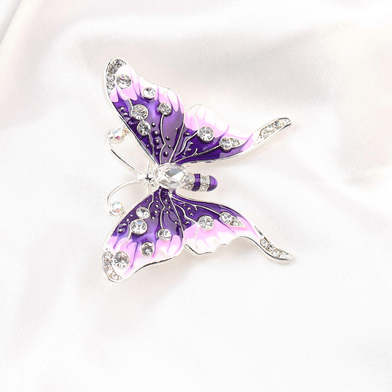 [Australia] - FEELMEM Crystal Rhinestone Butterfly Brooch Pin Blue Color Butterfly Brooches for For Women Girls Wedding/Banquet/Birthday Party purple 