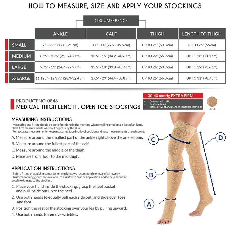 [Australia] - Truform 30-40 mmHg Compression Stockings for Men and Women, Thigh High Length, Open Toe, Beige, Medium 