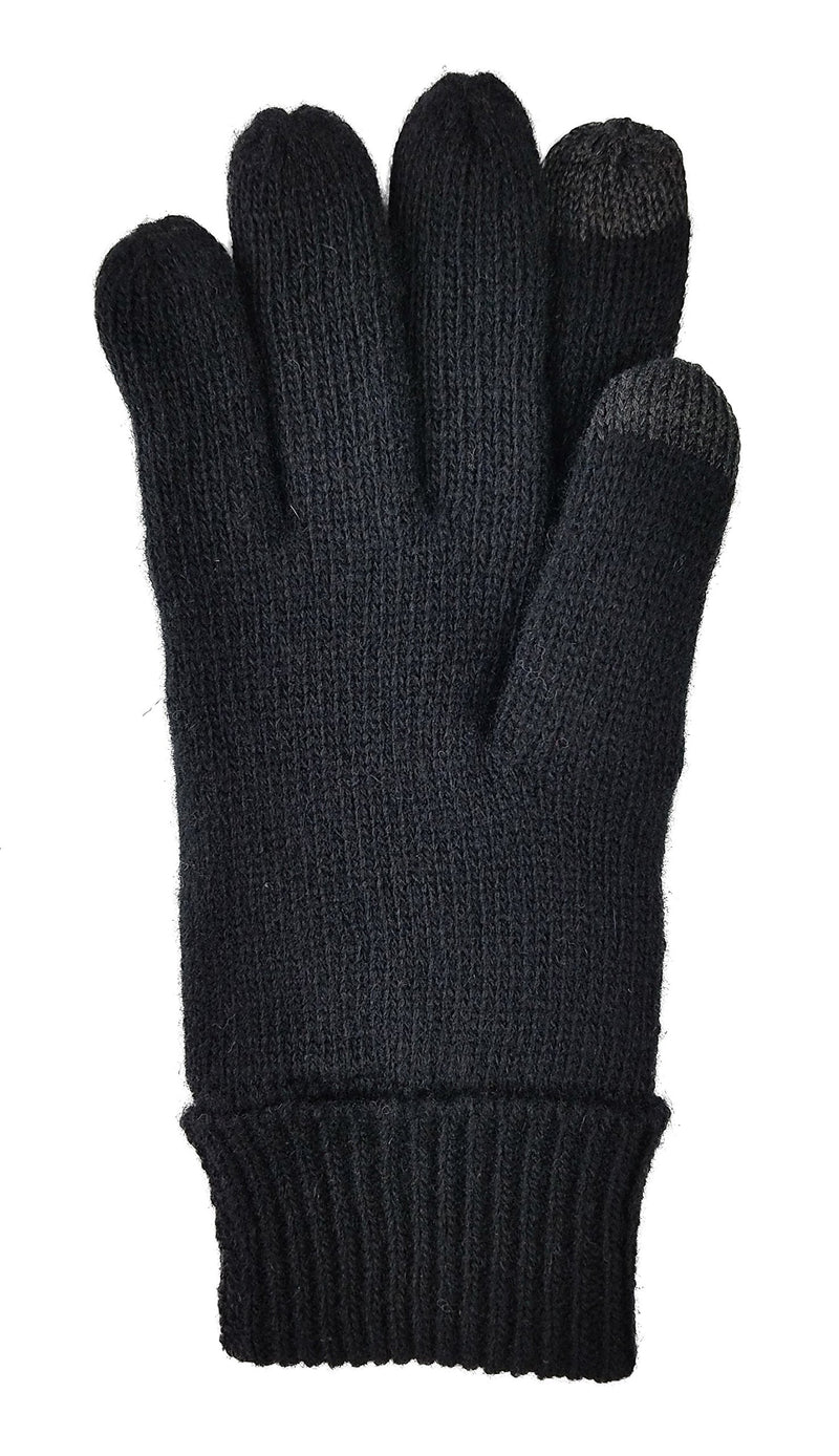 [Australia] - Bruceriver Men's Pure Wool Knitted Gloves with Thinsulate Lining Black Touchscreen Small-Medium 