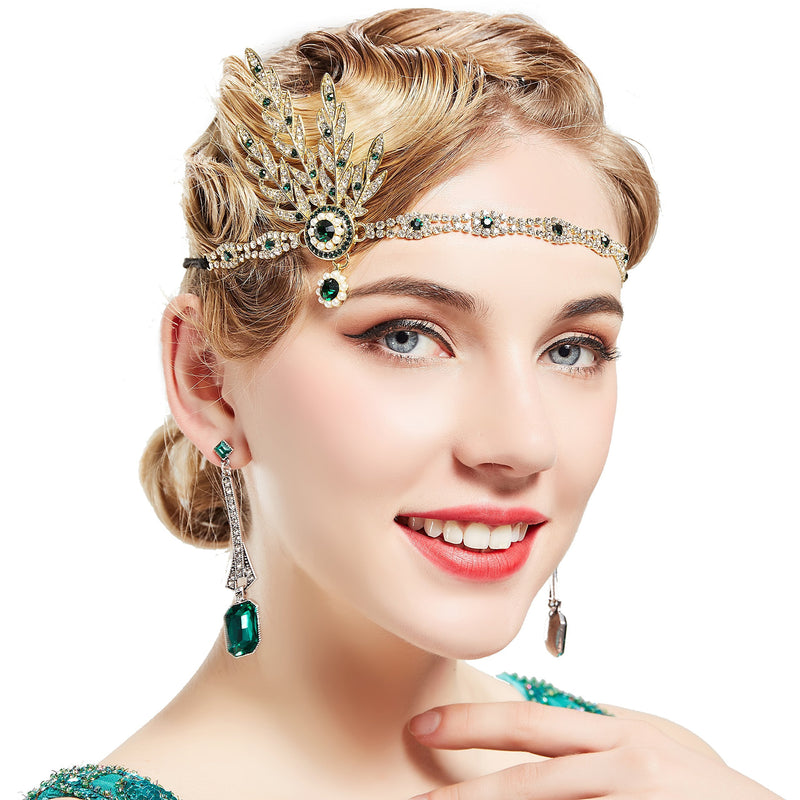 [Australia] - BABEYOND 1920s Headpiece Flapper Headpiece Vintage 1920s Headband Great Gatsby Accessories Women Roaring 20's Accessories with Gift Box Green 