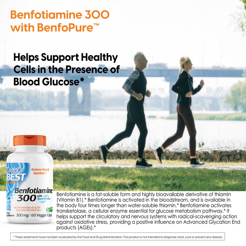 [Australia] - Doctor's Best Benfotiamine, Non-GMO, Vegan, Gluten Free, Soy Free, Helps Maintain Blood Sugar Levels, 300 mg, 60 Veggie Caps (DRB-00270) 