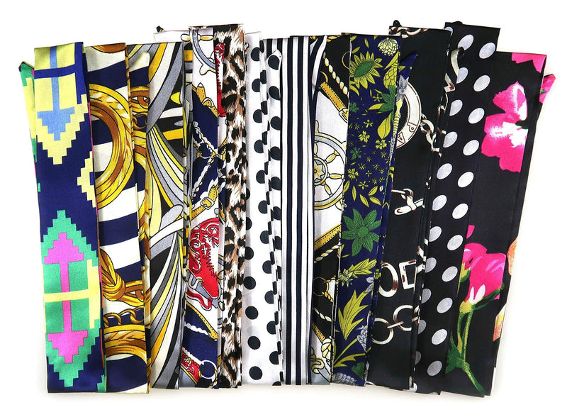 [Australia] - LilMents 12 Mixed Designs Satin Head Hair Handbag Handle Highlights Scarf Tie Lot Set a 