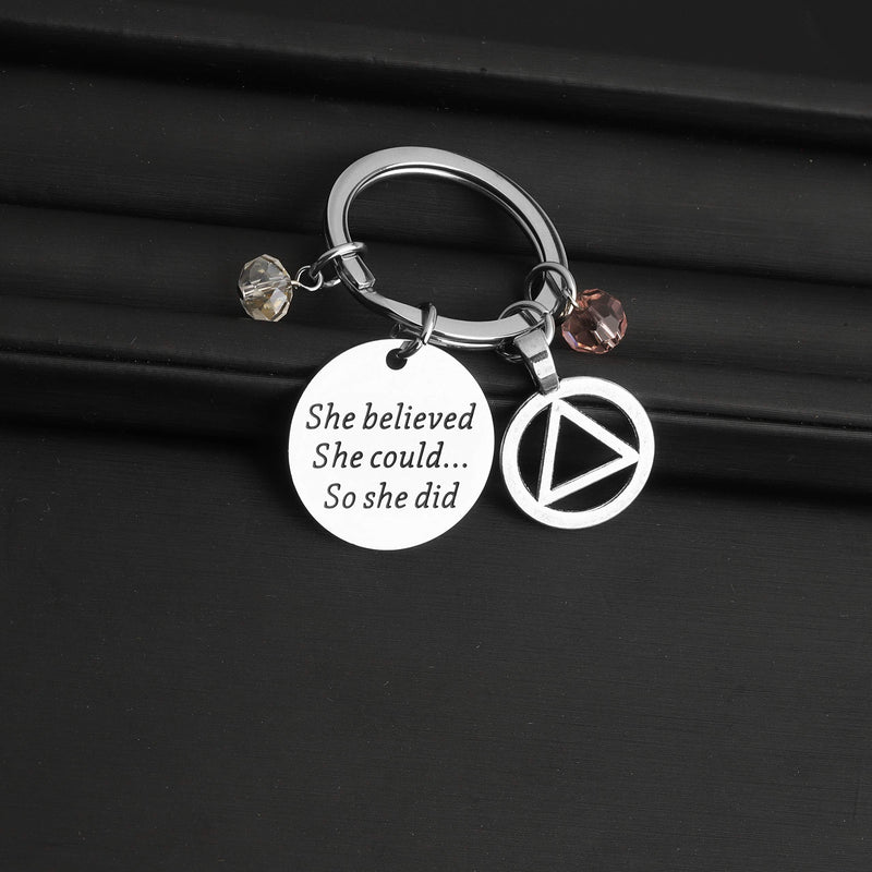 [Australia] - TIIMG Recovery Gift Sobriety Gift AA Gift Sober Recovery Jewelry AA Jewelry She Believed She Could So She Did Sobriety Keychain Alcoholics Anonymous Gifts She Believed AA 