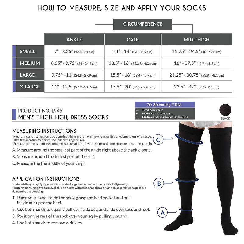 [Australia] - Truform Compression Socks, 20-30 mmHg, Men's Dress Socks, Thigh High Over Knee Length, Black, Large Large (1 Pair) 