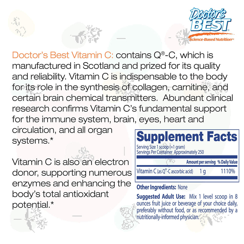 [Australia] - Doctor's Best Vitamin C Powder with Quali-C, Healthy Immune System, Brain, Eyes, Heart and Circulation, Joints, Sourced from Scotland, 250G, 8.8 Ounce (Pack of 1) 