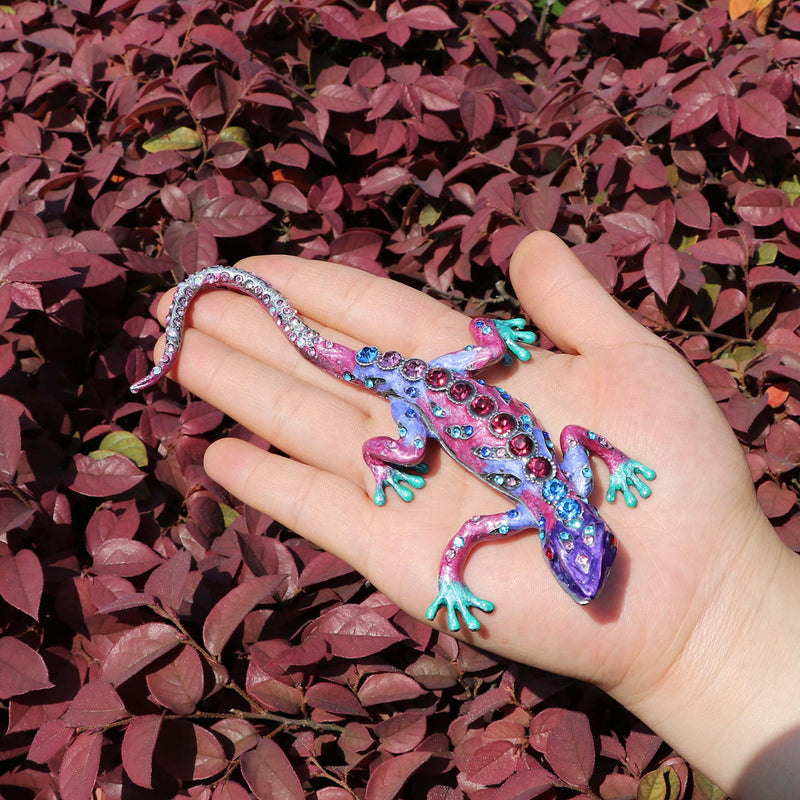 [Australia] - Waltz&F Diamond purple lizard Figurine Collectible Hinged Trinket Box Bejeweled Hand-painted Ring Holder 