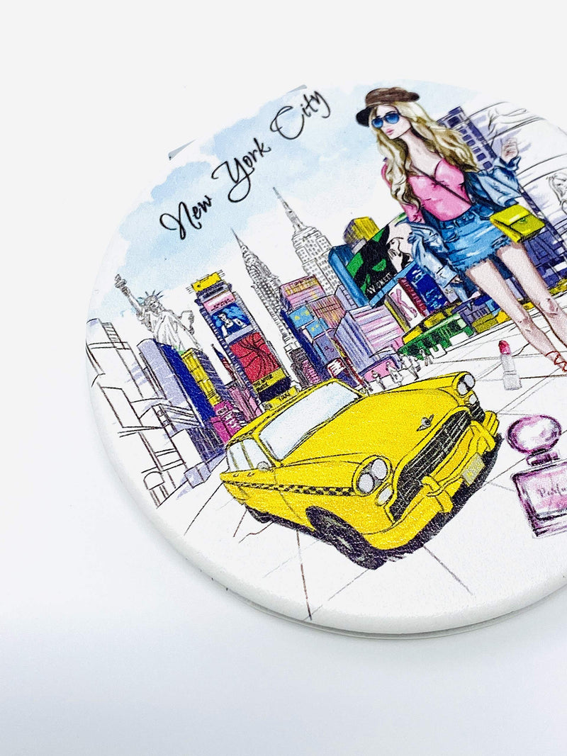 [Australia] - Girls & Women Fashion Elegant New York Souvenir Round Travel Mirror Hand Mirror Cosmetic Makeup Compact Mirror (JMR-270805B) Jmr-270805b 