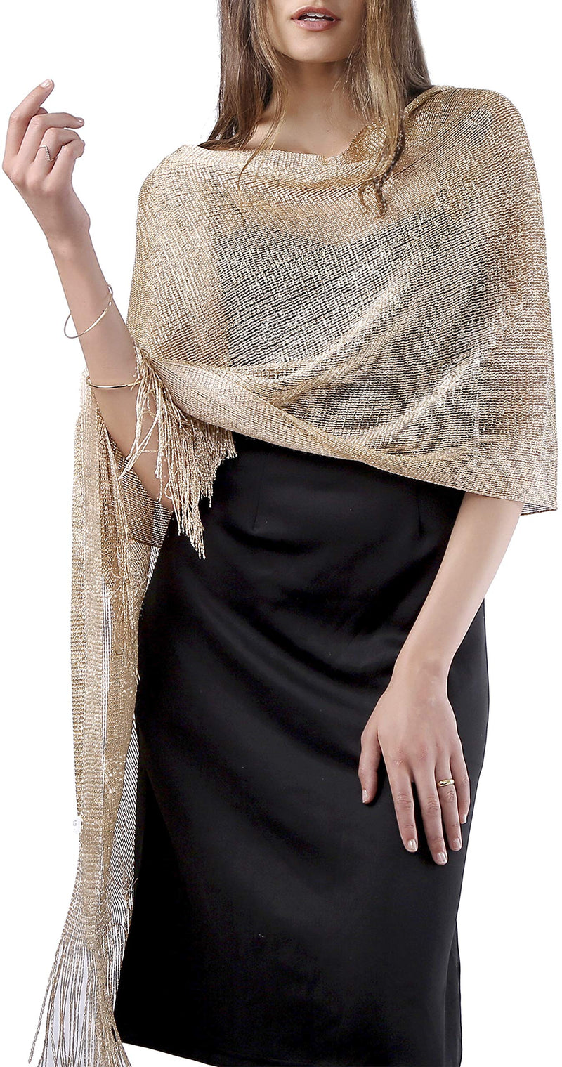 [Australia] - MissShorthair Women's Sparkle Shawls and Wraps for Party Dresses 1* Metallic Champagne Gold 