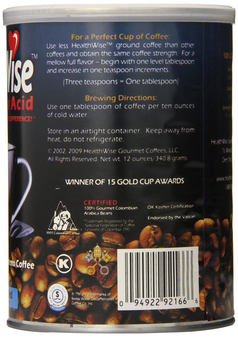[Australia] - HealthWise Low Acid Swiss Water Decaffeinated Coffee, 100% Colombian Decaf Supremo, 12 Ounce 