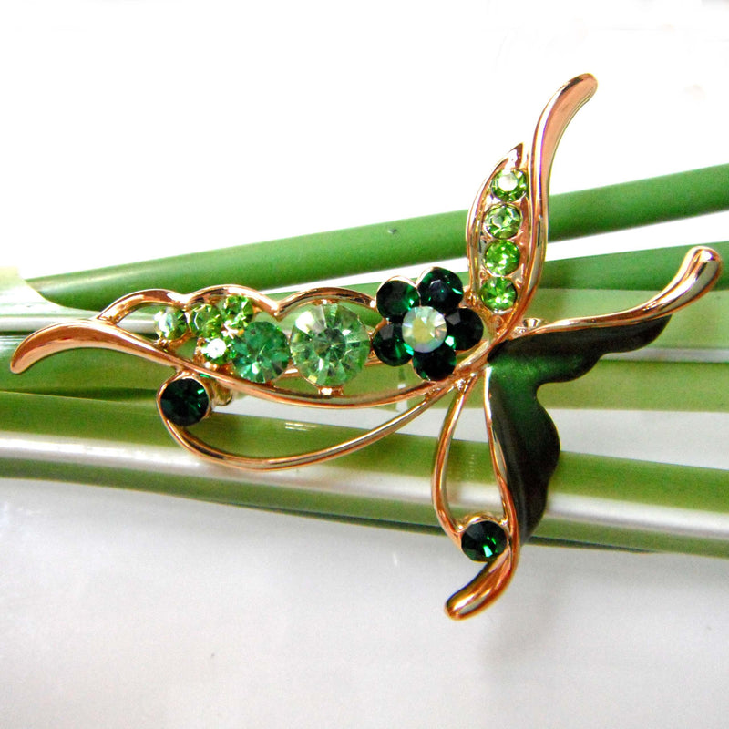 [Australia] - Navachi 18k Gold Plated Enamel Crystal Insect Butterfly Brooch Pin Green 
