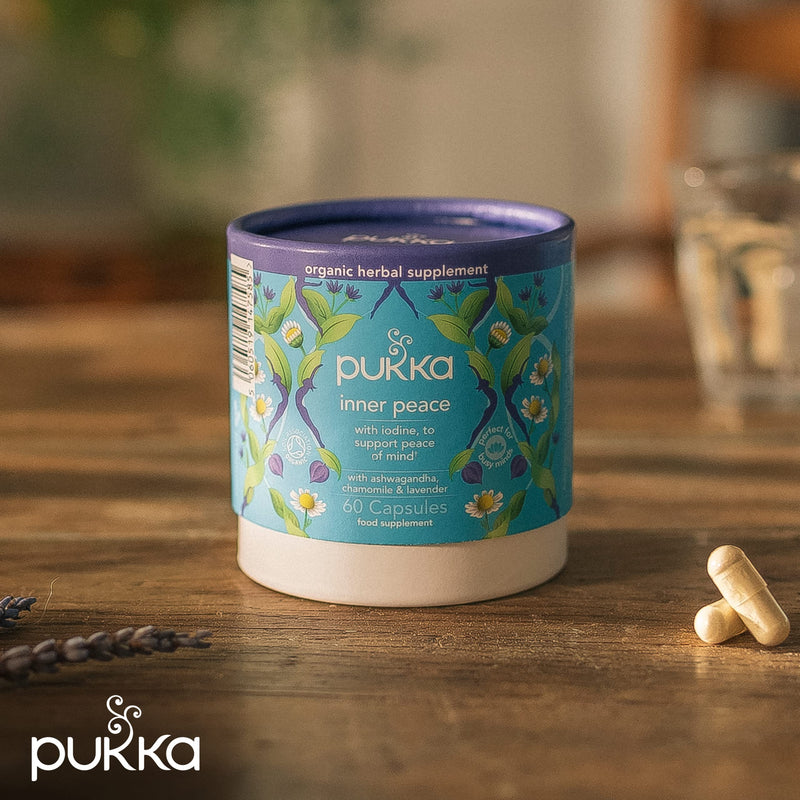 [Australia] - Pukka Herbs | Inner Peace Organic Herbal Supplement | Ashwagandha, Chamomile and Lavender | Perfect For Calming | Contains Iodine | 60 Capsules | 1 Month Supply 