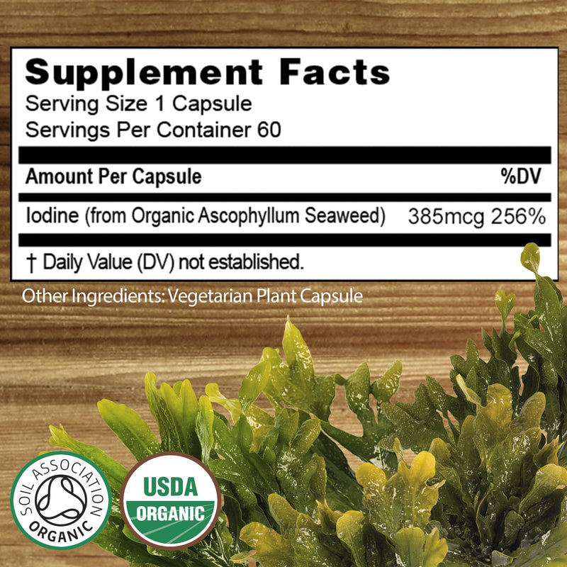 [Australia] - Certified Organic Iodine From 500Mg Kelp Giving 385Mcg Iodine Per Capsule 256% Rda Contributes To Normal Thyroid Function 