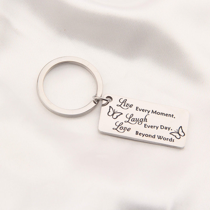 [Australia] - FEELMEM Butterfly Keychain Inspirational Butterfly Quote Live Every Moment Laugh Every Day Love Beyond Words Keychain Butterfly Jewelry Hostess Gift House Warming Gift for Best Friend Family silver 