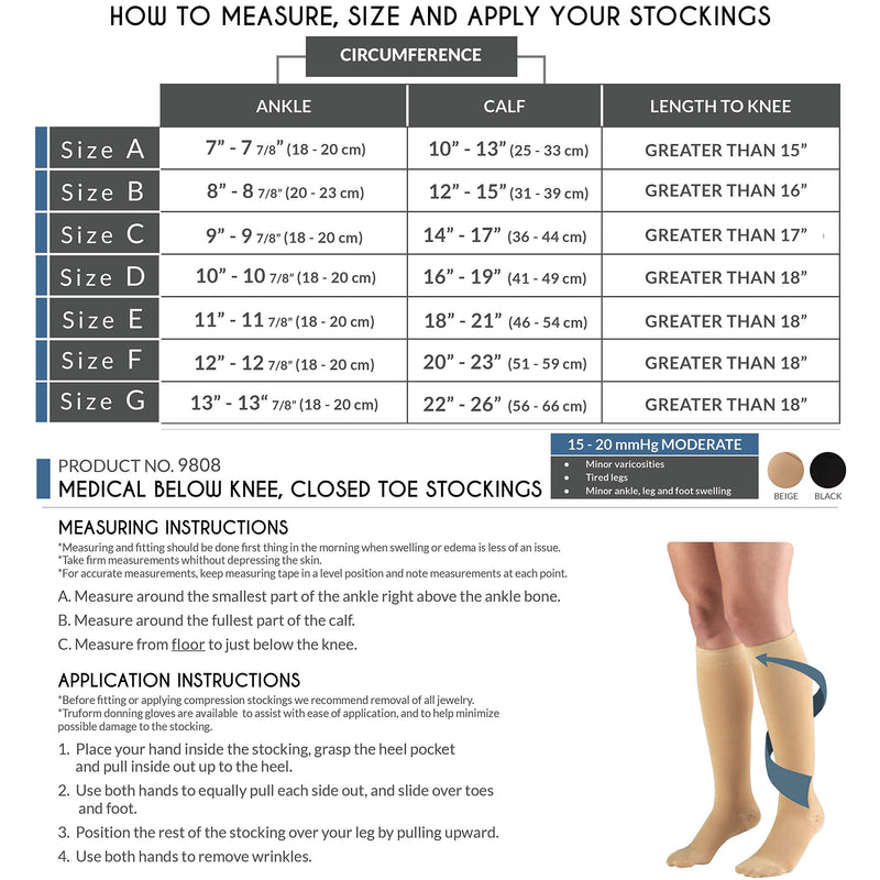 [Australia] - Truform HMNA 9808 Compression Stockings, Regular 15-20 mmHg, Below Knee BK, Men or Women, Closed Toe, Black, 3X-Large 3X-Large (Size F) 