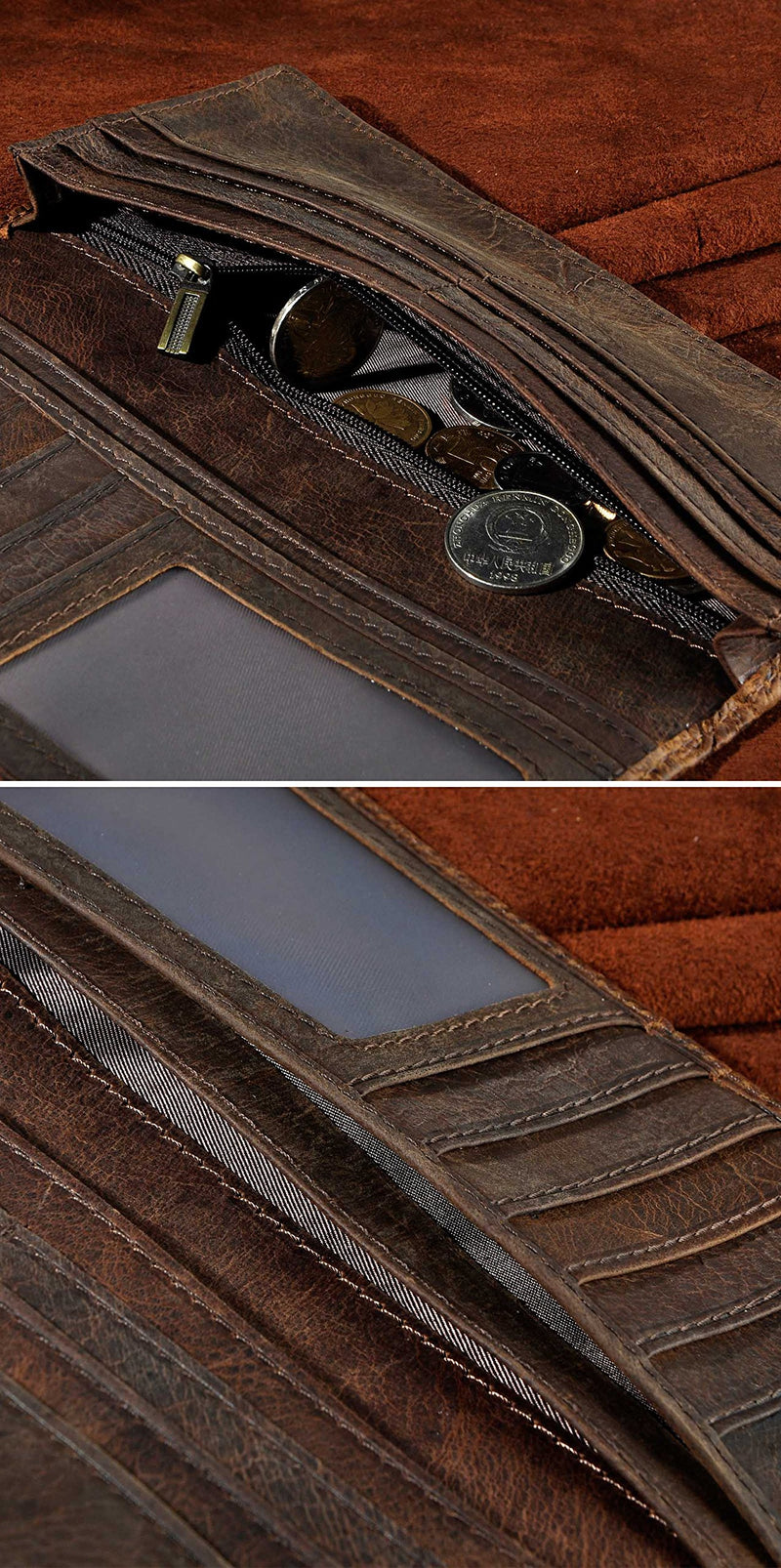 [Australia] - Le'aokuu Mens Genuine Leather Bifold Checkbook Organizer Card Case Wallet Purse Dargon-brown 