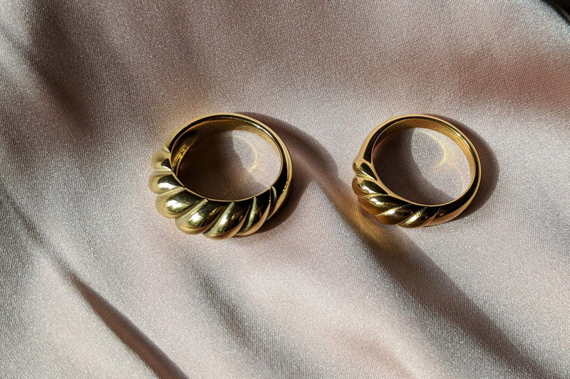 [Australia] - Women's Gold Twist Ring Braided Rope Bold Dome | 18K Gold Plated | Chunky Ribbed Dome Ring | Womens Bold Gold Ring Statement Size 4 5 6 7 8 9 | Gift for Her - Hypoallergenic Large Dome 