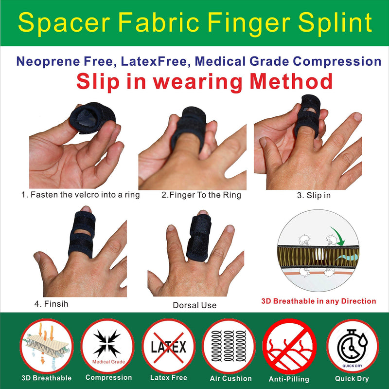 [Australia] - IRUFA, FS-OS-12, 3D Breathable Fabric Finger Splint, Stabilizer Brace Wrap Support for Trigger Broken, Curved Bent Mallet Locking Finger, Dislocation, Straightener, , Pain Relief Black, One PCS 