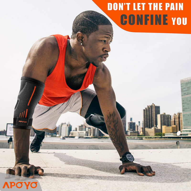 [Australia] - APOYO Elbow Brace for Tendonitis and Tennis Elbow, Elbow Compression Sleeve, Tennis Elbow Brace for Men and Women, Golfer Elbow Treatment, With Adjustable Strap for Weightlifting, Arthritis, Workouts, Reduce Joint Pain During Fitness Activity (Medium) 