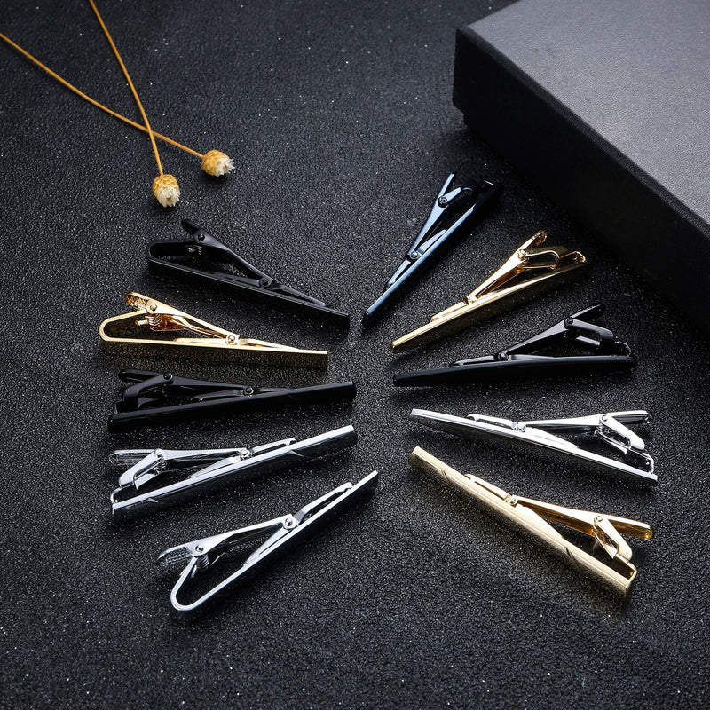 [Australia] - JOERICA 10 Pcs Tie Clips Set for Men Tie Bar Pin Clips Set for Regular Ties Necktie Wedding Business Clips with Gift Box 