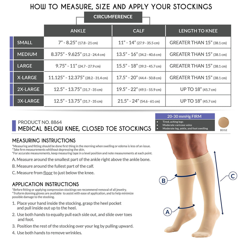 [Australia] - Truform 20-30 mmHg Compression Stockings for Men and Women, Knee High Length, Dot Top, Closed Toe, Beige, 2X-Large Beige (Closed Toe) 