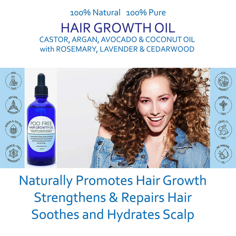 [Australia] - HAIR GROWTH OIL - CASTOR, ARGAN, AVOCADO & COCONUT OIL with ROSEMARY, LAVENDER & CEDARWOOD - 100 ml by POO FREE 100% Pure, Natural. No Added Perfume. Natural Oils to Promote Hair Growth. 